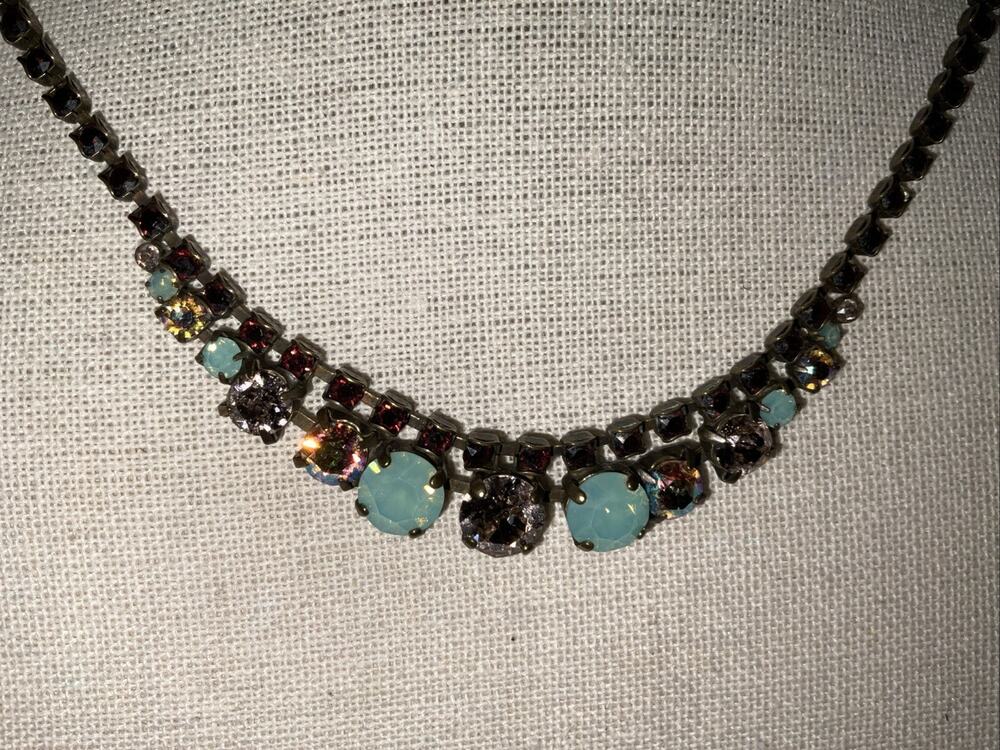 VTG VINTAGE SORRELLI AURORA BOREALIS PINK TURQUOISE RED NECKLACE 10 IN